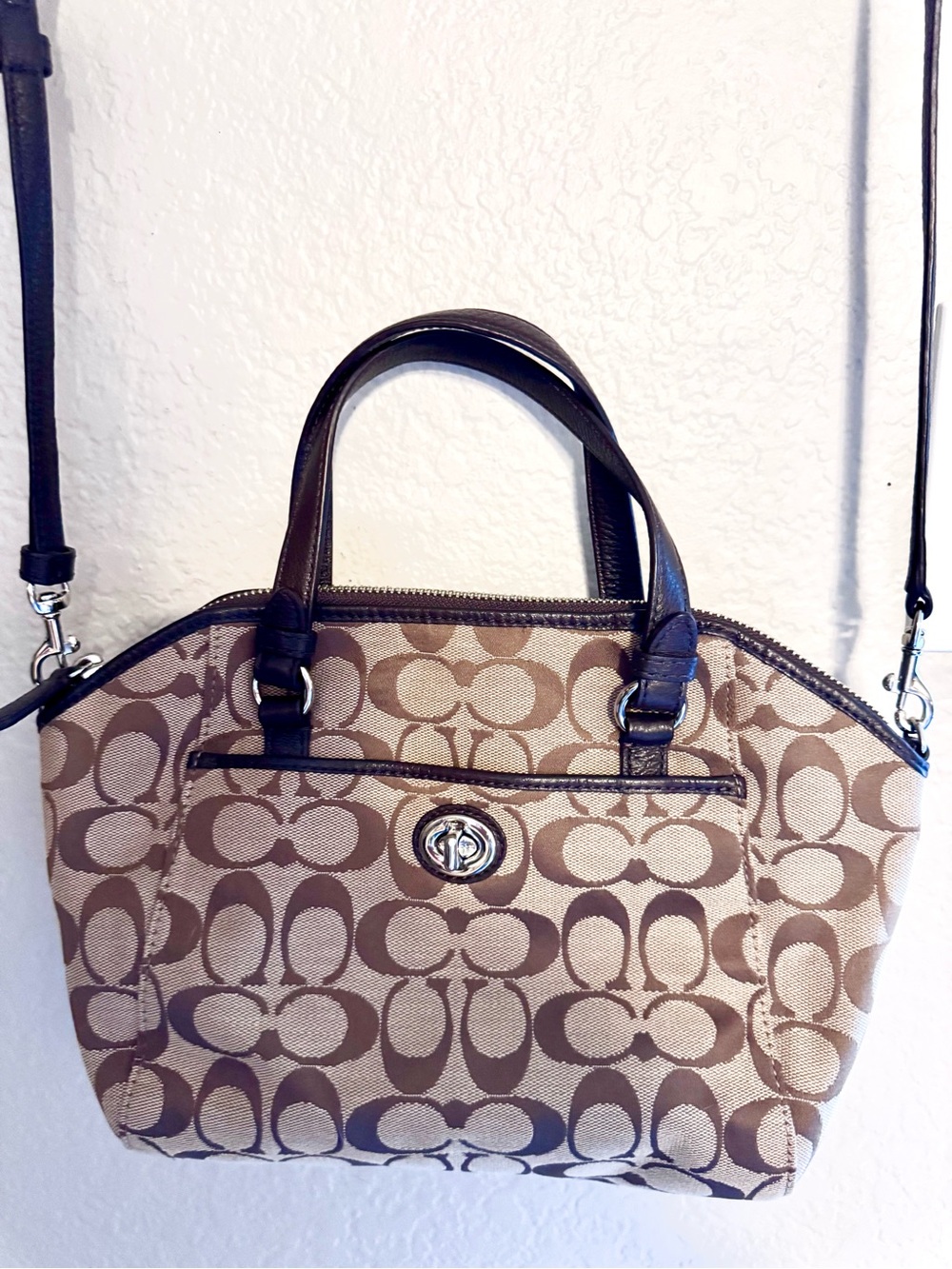 Coach Beige and Brown Signature Canvas Satchel w/dust bag. - Picture 3 of 10